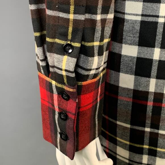 ALICE + OLIVIA Size L Black Red White Polyester Blend Plaid Button Up Shirt - Picture 5 of 8